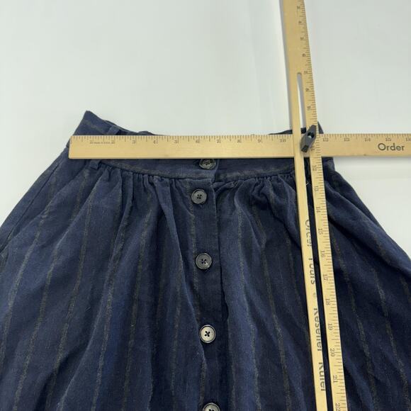 Massimo Dutti Skirt Womens 36 Small Navy Blue Stripe Button Front Midi Modest - Picture 7 of 8